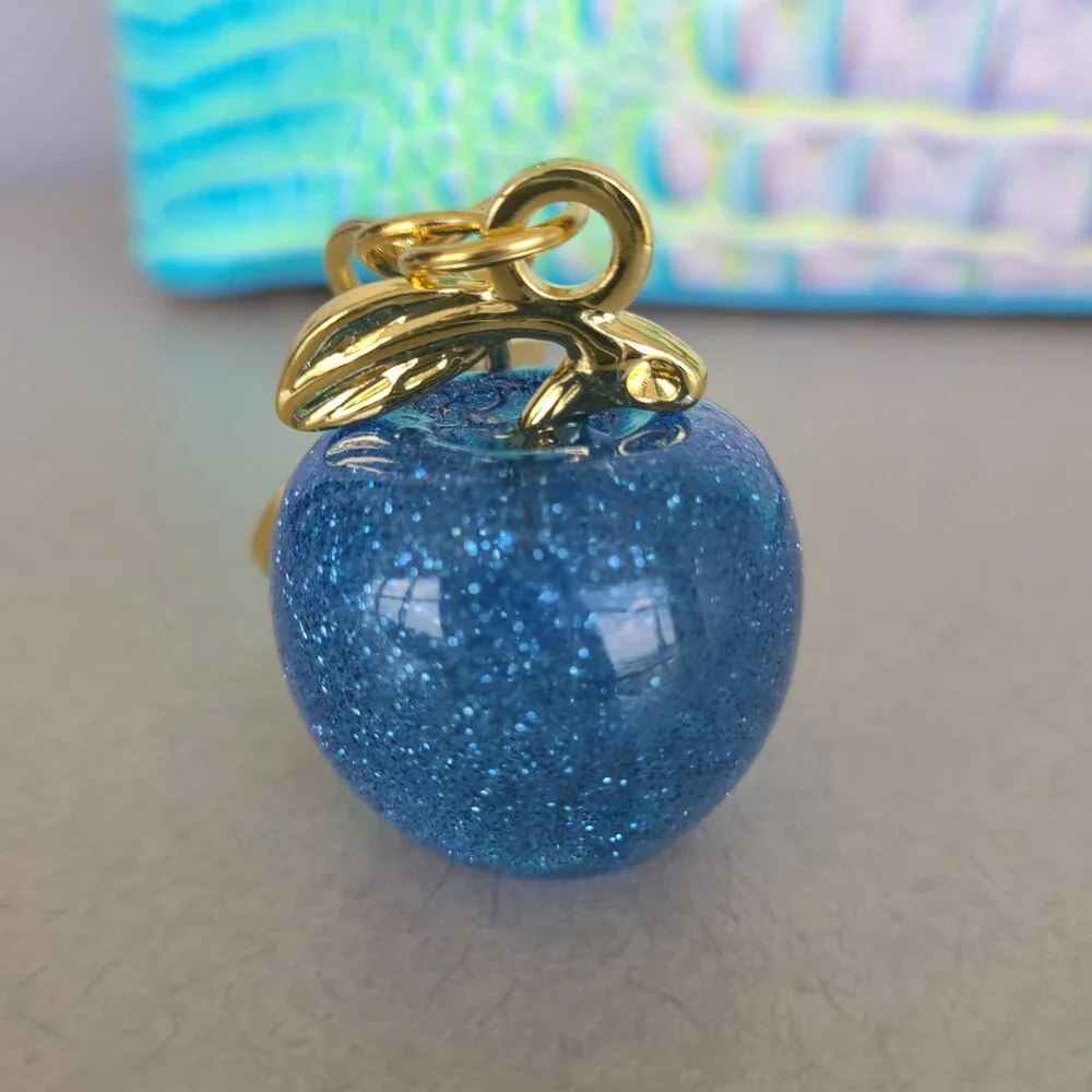 Blue Apple Purse Charm and Key Ring Sparkly